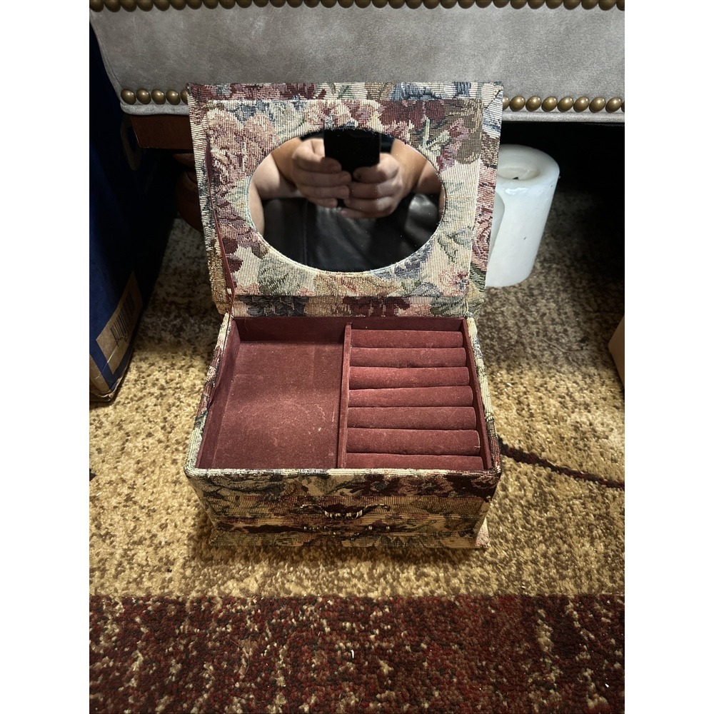 Vintage 1990's Floral Jewelry Box w/Mirror Plus 2 Drawers